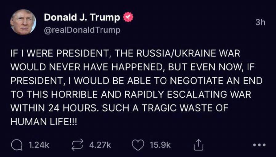 Трамп заявил, что прекратил бы украинский конфликт за 24 часа, если бы был президентом