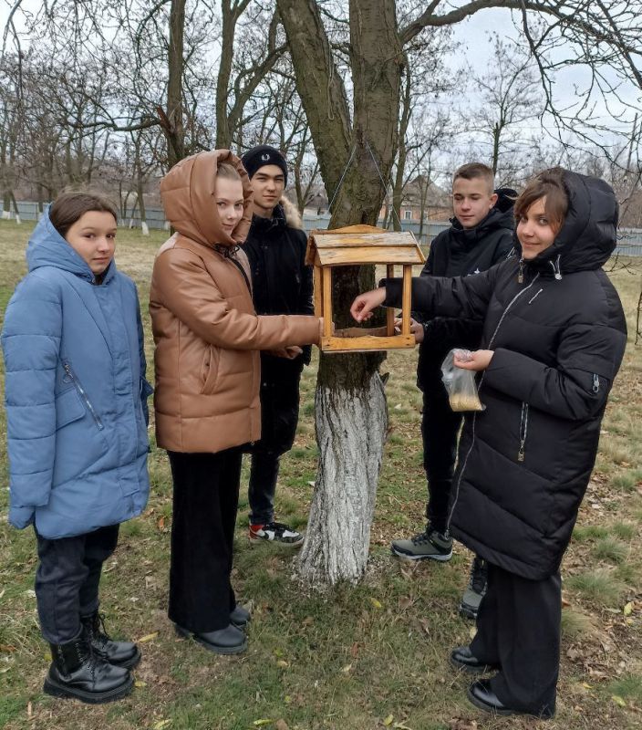 Волонтёрский отряд первичного отделения «Движения первых» ГОУ ЛНР «Миусинская школа № 19» организовал и провёл «Дело месяца - помощь зимующим птицам»