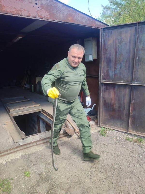 Сотрудники отдела чрезвычайных ситуаций, охраны труда и окружающей природной среды Администрации Ровеньков отловили змею, которая залезла в подвал гаража одного из жителей города