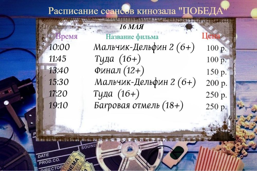 Расписание кинотеатра "ПОБЕДА" на 16.05.2025 г