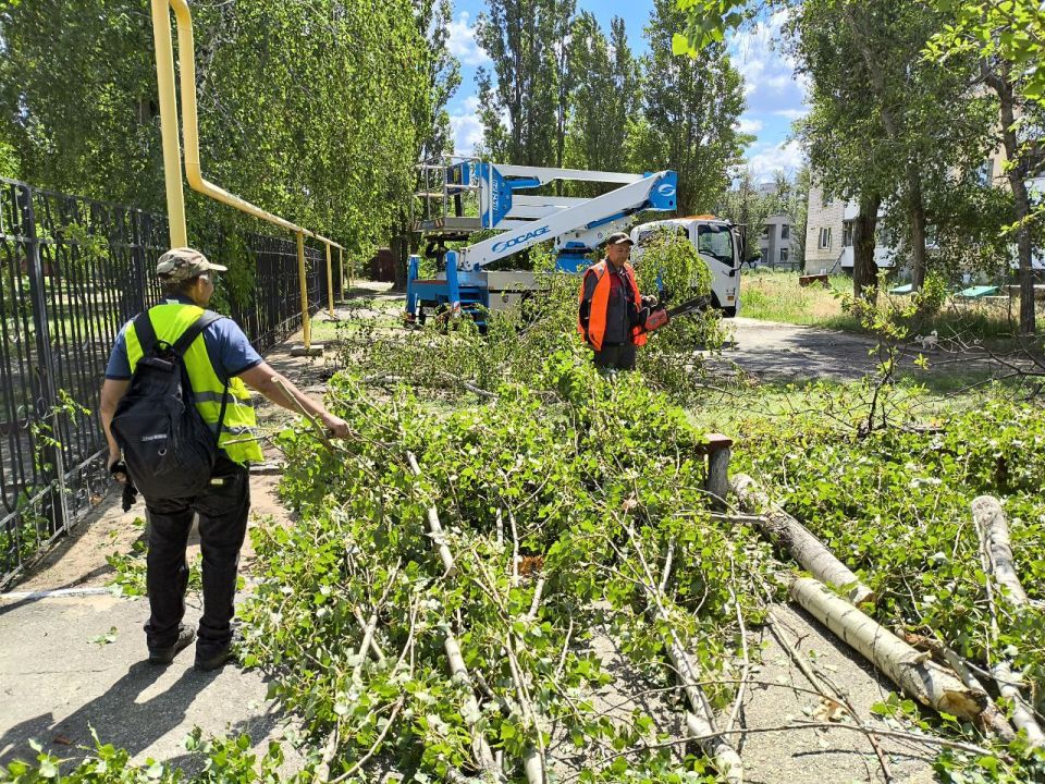 Сотрудники МУП «ДЭП города Рубежное» провели обрезку деревьев возле МБУ ДО «Рубежанской детской школы искусств»