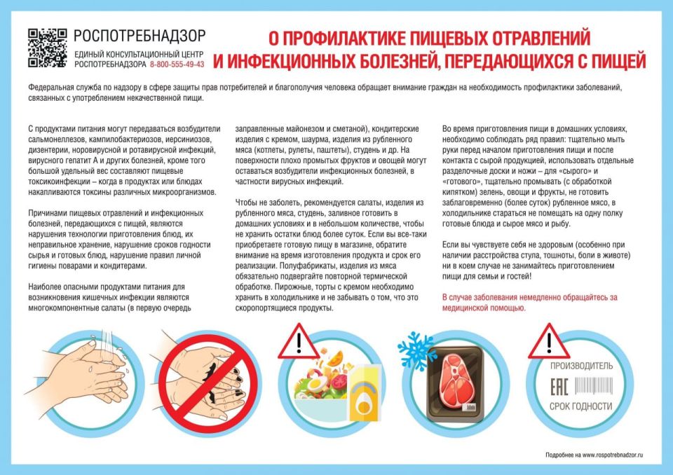 Осторожно: пищевые отравления и инфекции! Роспотребнадзор напоминает о профилактике заболеваний, связанных с едой