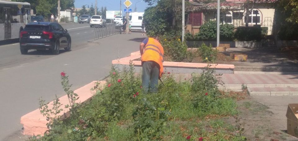 Сергей Козенко: В Краснодоне на улице П. Котова сотрудники МУП «ДЭУ» активно занимаются прополкой клумб, чтобы создать более привлекательную и ухоженную городскую среду
