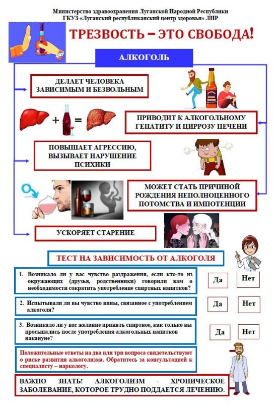 Брянковская центральная городская многопрофильная больница ЛНР информирует жителей г. Брянка о проведении Недели отказа от алкоголя, которая проводится с 18 августа по 24 августа 2025 года