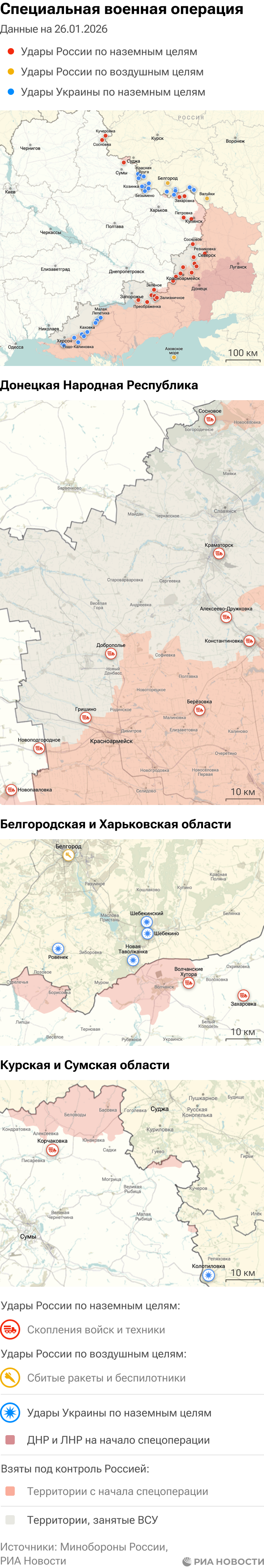 Карта спецоперации Вооруженных сил России на Украине на 26.01.2026