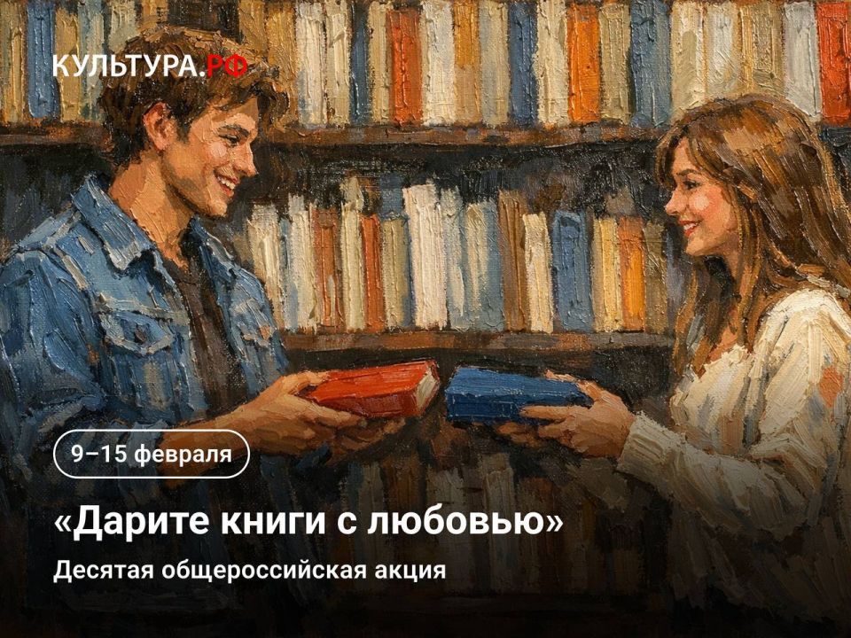 С 9 по 15 февраля 2026 года пройдет Десятая общероссийская акция«Дарите книги с любовью»