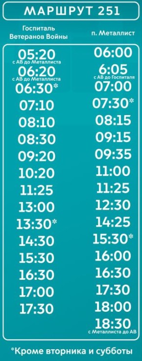 Уважаемые пассажиры!. На маршруте 251 добавлен утренний укороченный рейс с остановки "Автовокзала" до остановки "Госпиталь"