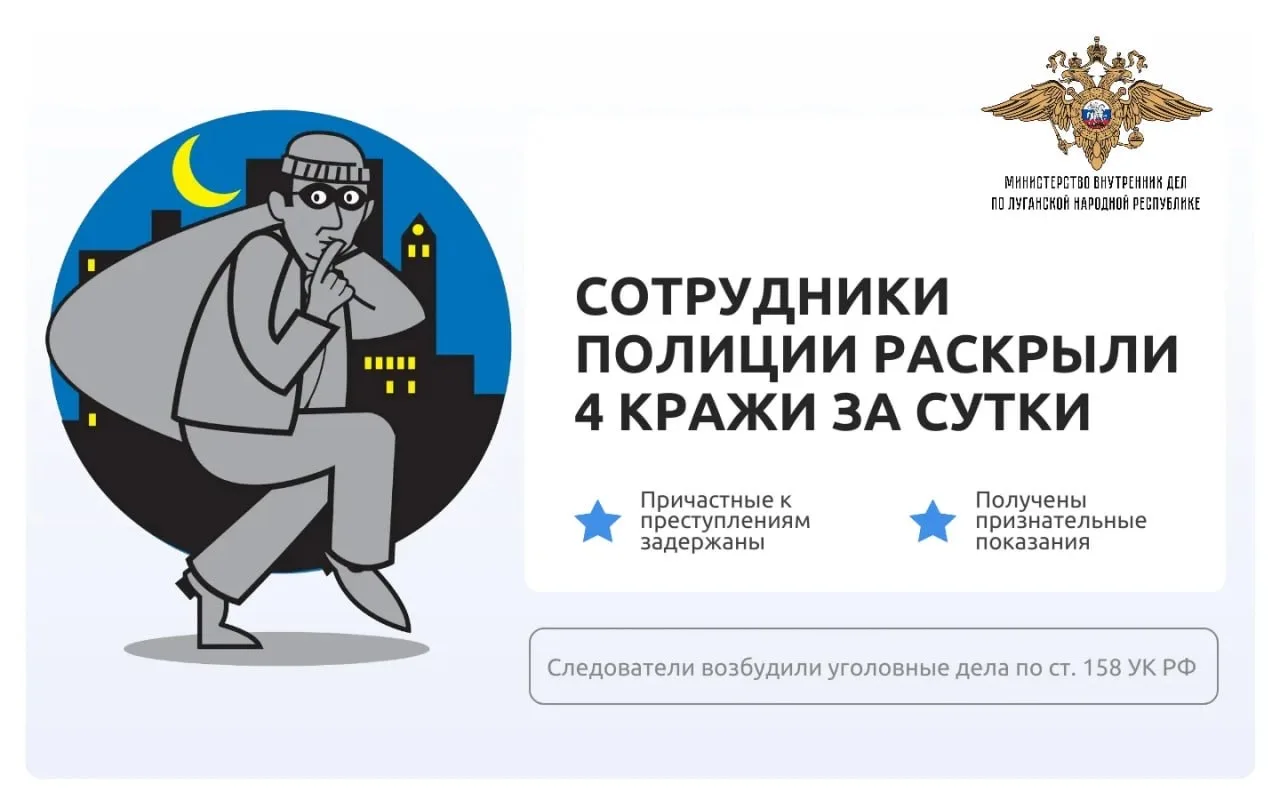 Сотрудники полиции раскрыли 4 случая кражи за сутки