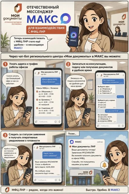 МФЦ ЛНР в вашем смартфоне: записывайтесь на приём, узнавайте статус дела и получайте уведомления - ВСЁ В МАКС