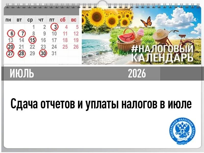 Специалисты Межрайонной ИФНС России №2 по Луганской Народной Республике напоминают о сдаче отчетов и уплаты налогов в июле 2026