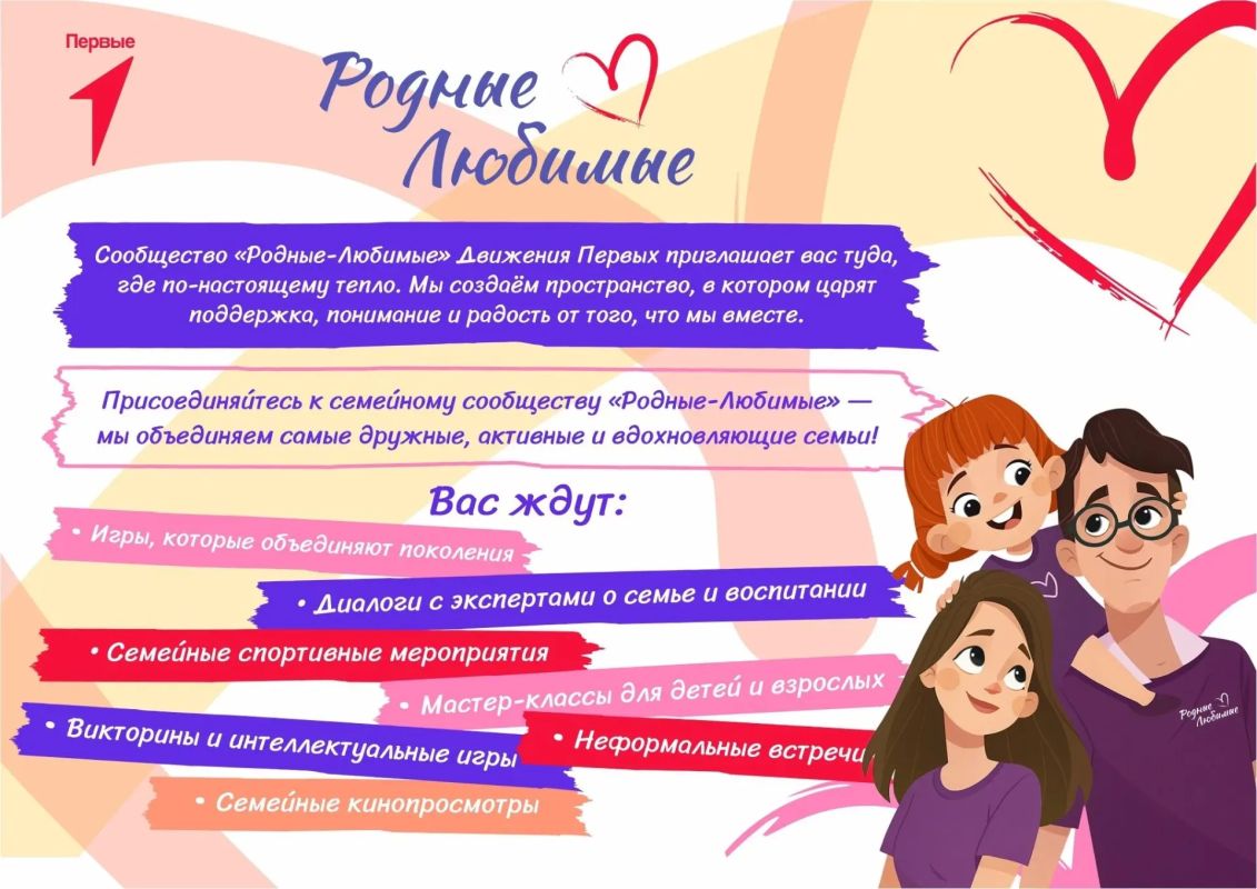 Родные — Любимые!. Семейное сообщество «Родные — Любимые» Движения Первых приглашает стать частью тёплого и дружного пространства, где ценятся поддержка, взаимопонимание и радость быть вместе