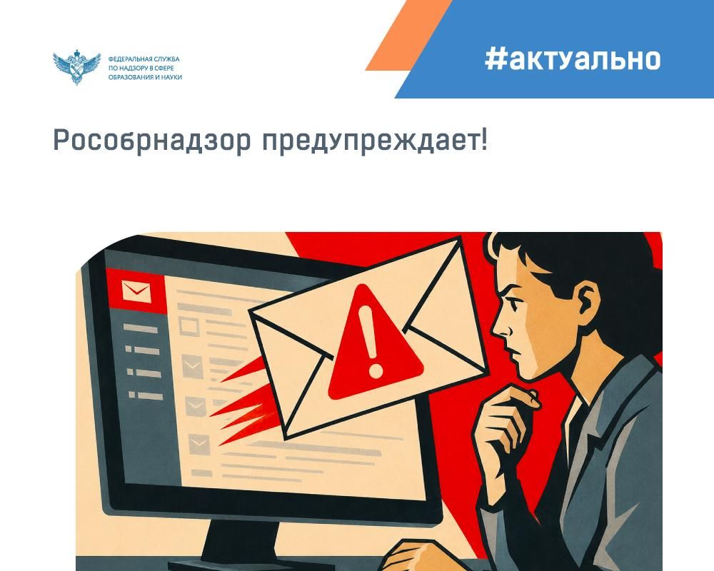 Федеральная служба по надзору в сфере образования и науки обращает внимание образовательных организаций на участившиеся случаи рассылки дезинформирующих писем от имени Рособрнадзора