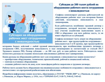 Субсидия до 200 тысяч рублей на оборудование рабочего места сотрудников с инвалидностью