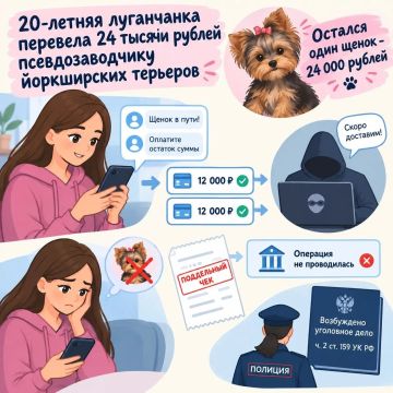 20-летняя луганчанка перевела 24 тысячи рублей псевдозаводчику йоркширских терьеров