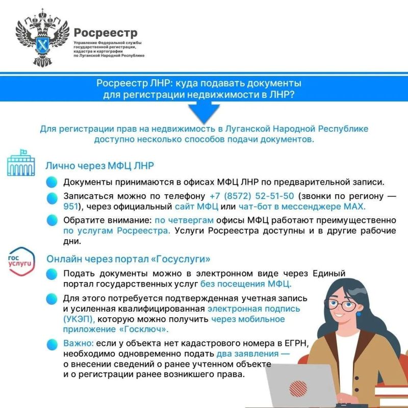 Росреестр ЛНР напоминает, куда подавать документы для регистрации недвижимости