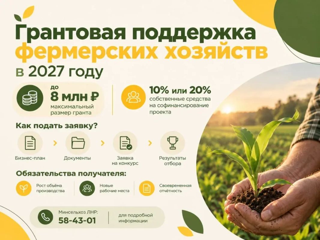 Грантовая поддержка фермерских хозяйств ЛНР в 2027 году