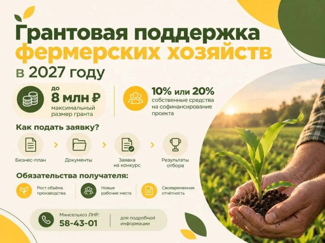Грантовая поддержка фермерских хозяйств ЛНР в 2027 году